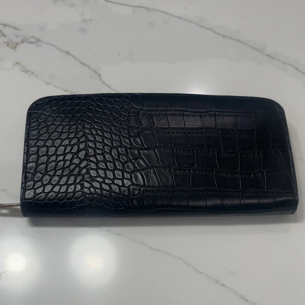 a new day Black faux Croc-Embossed Zip Card & Key Holder